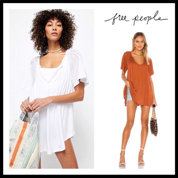 FREE PEOPLE BOHO FLOWY TUNIC TEE V-NECK TOP A3C - Picture 16 of 16